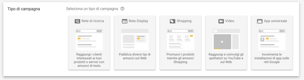 tipi di campagna google ads adwords